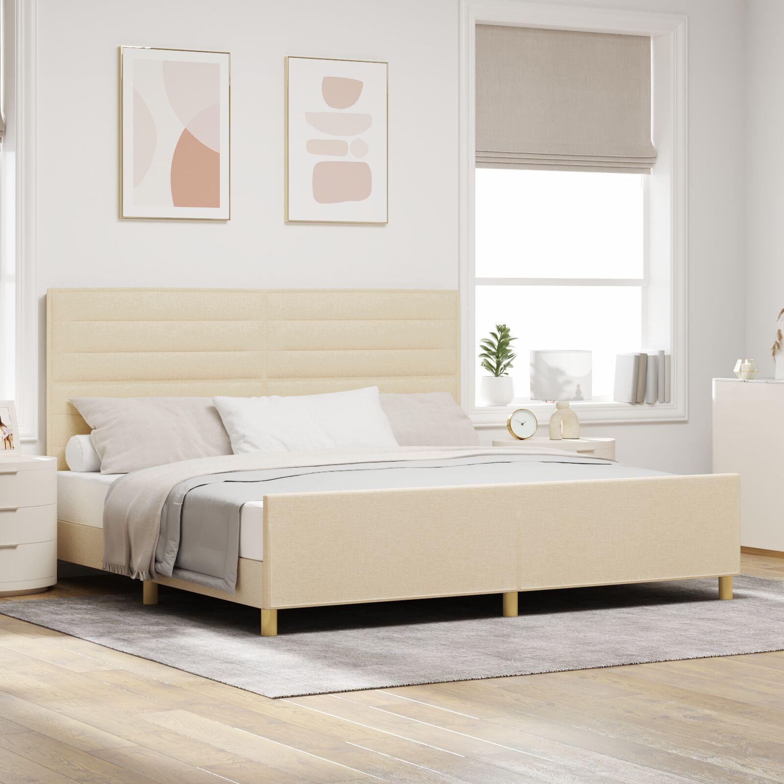 Sengestel med hovedgærde Creme 200 x 200 cm Stof