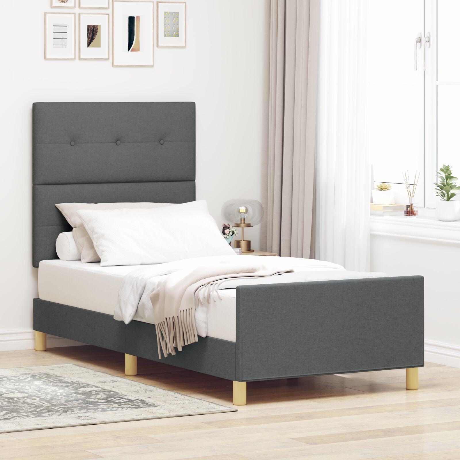 Sengestel med hovedgærde mørkegrå 100 x 200 cm i stof