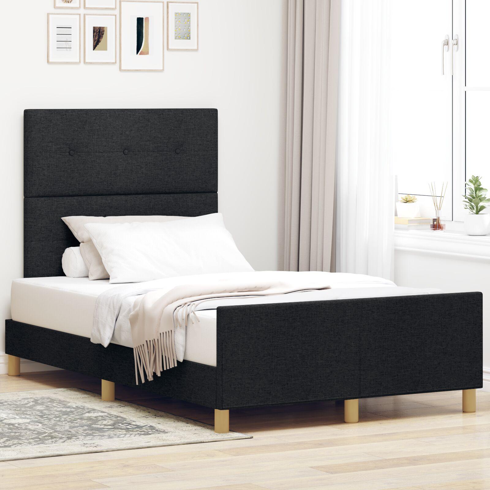 vidaXL Sengestel med hovedgærde Sort 120 x 200 cm Stof