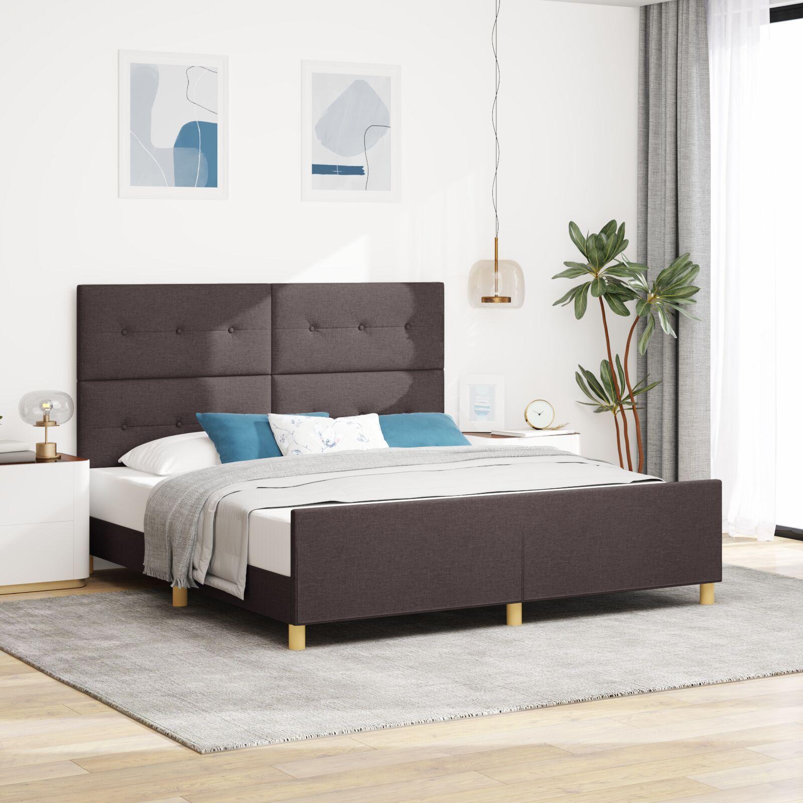 vidaXL Sengestel med hovedgærde Mørkebrun 180 x 200 cm Stof