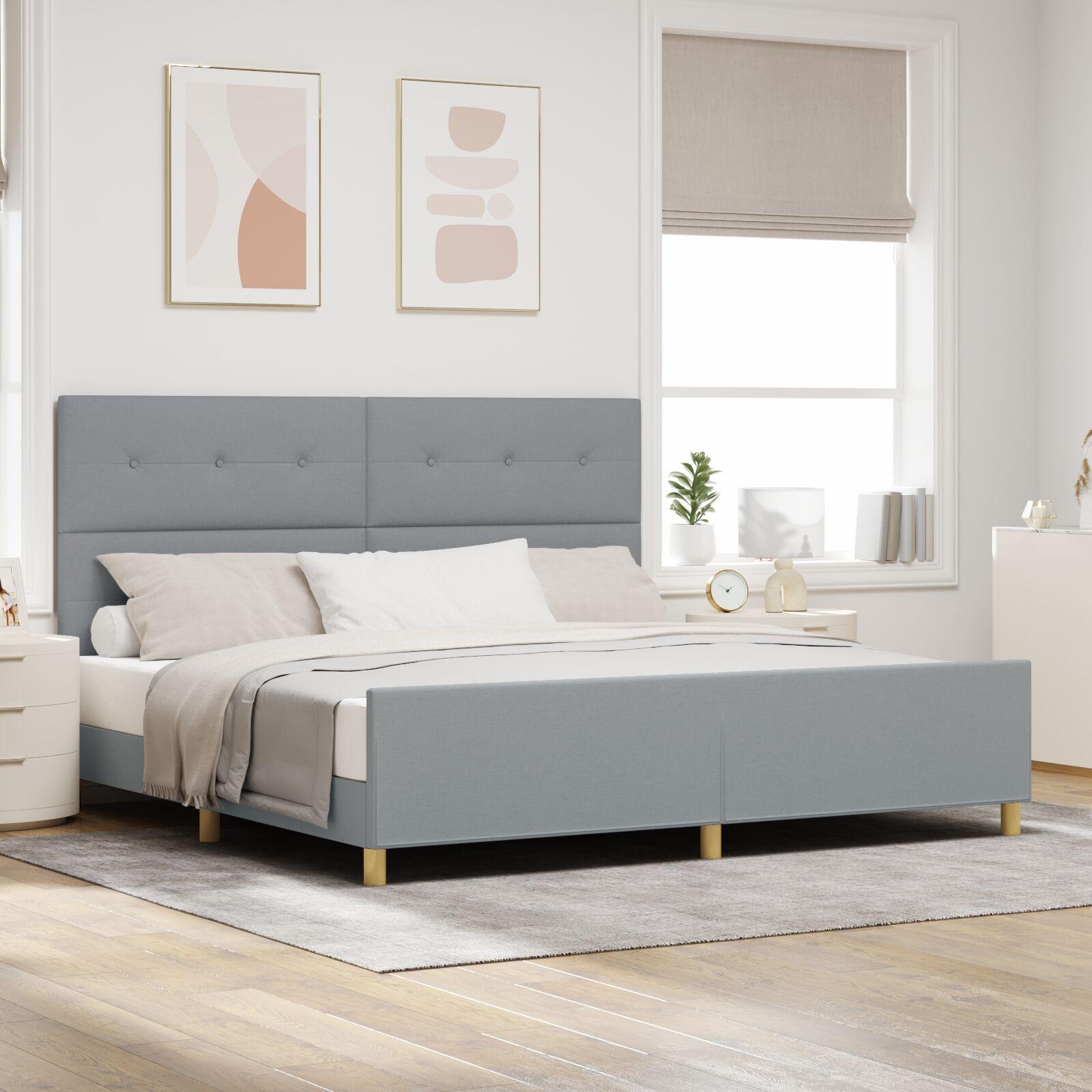 vidaXL Sengestel med hovedgærde Lysegrå 200 x 200 cm Stof
