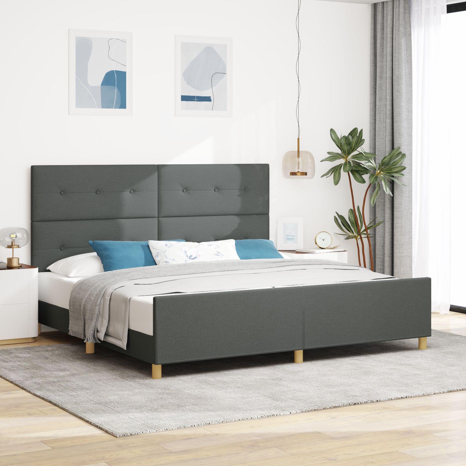 vidaXL Sengestel med hovedgærde Mørkegrå 200 x 200 cm Stof