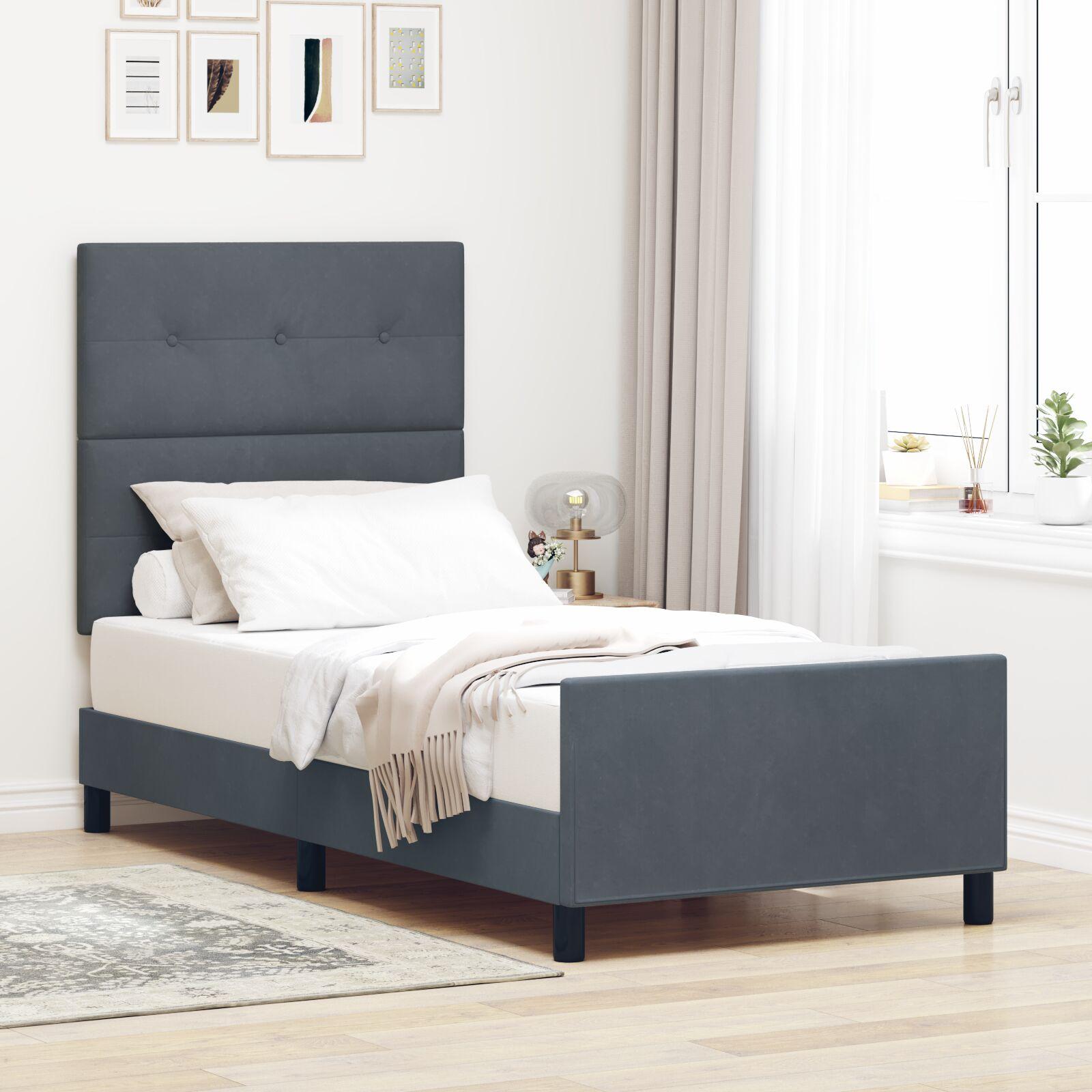 Box spring seng med hovedgærde Mørkegrå 90 x 190 cm Fløjl