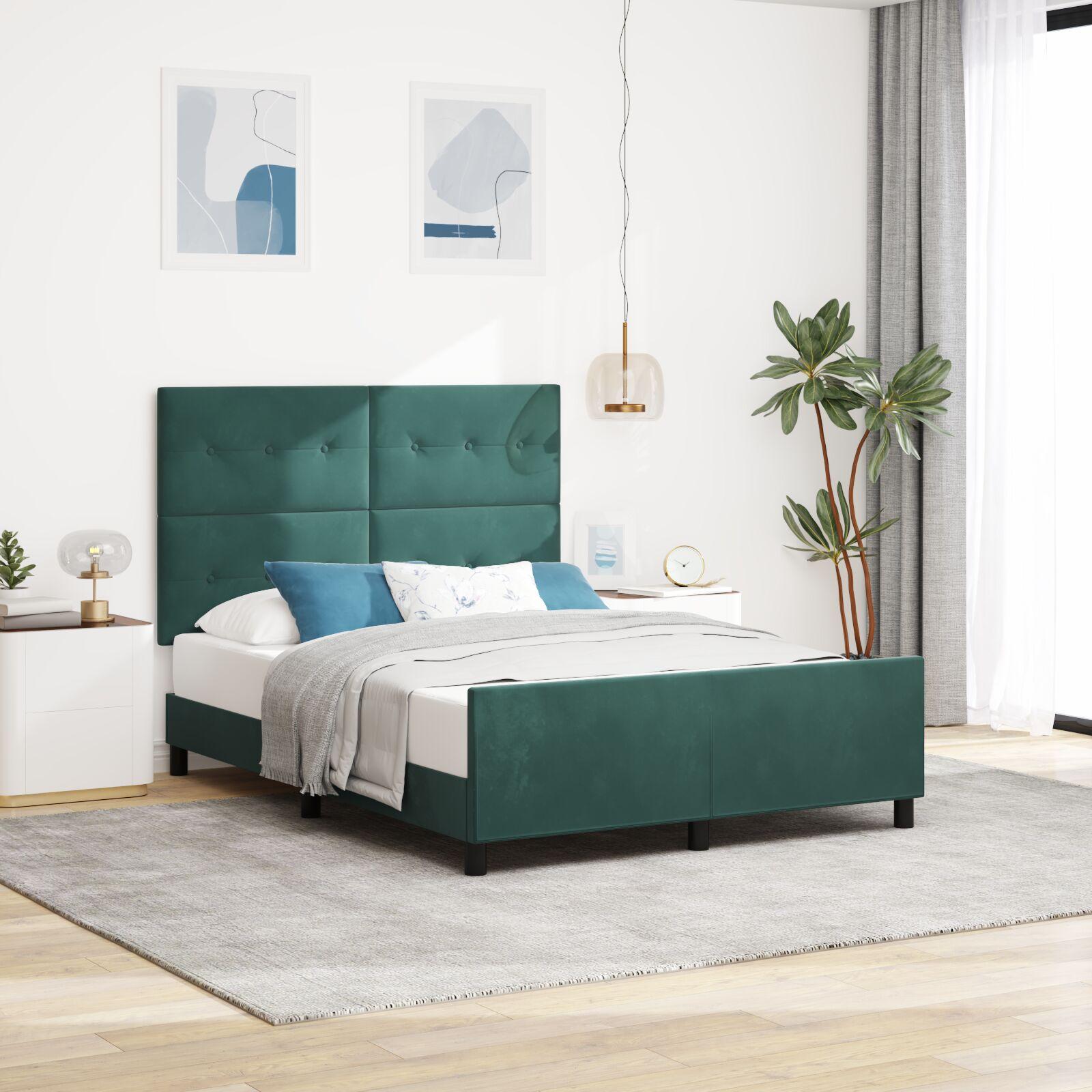 Kontinentalseng med hovedgærde 160 x 200 cm i mørkegrøn fløjl