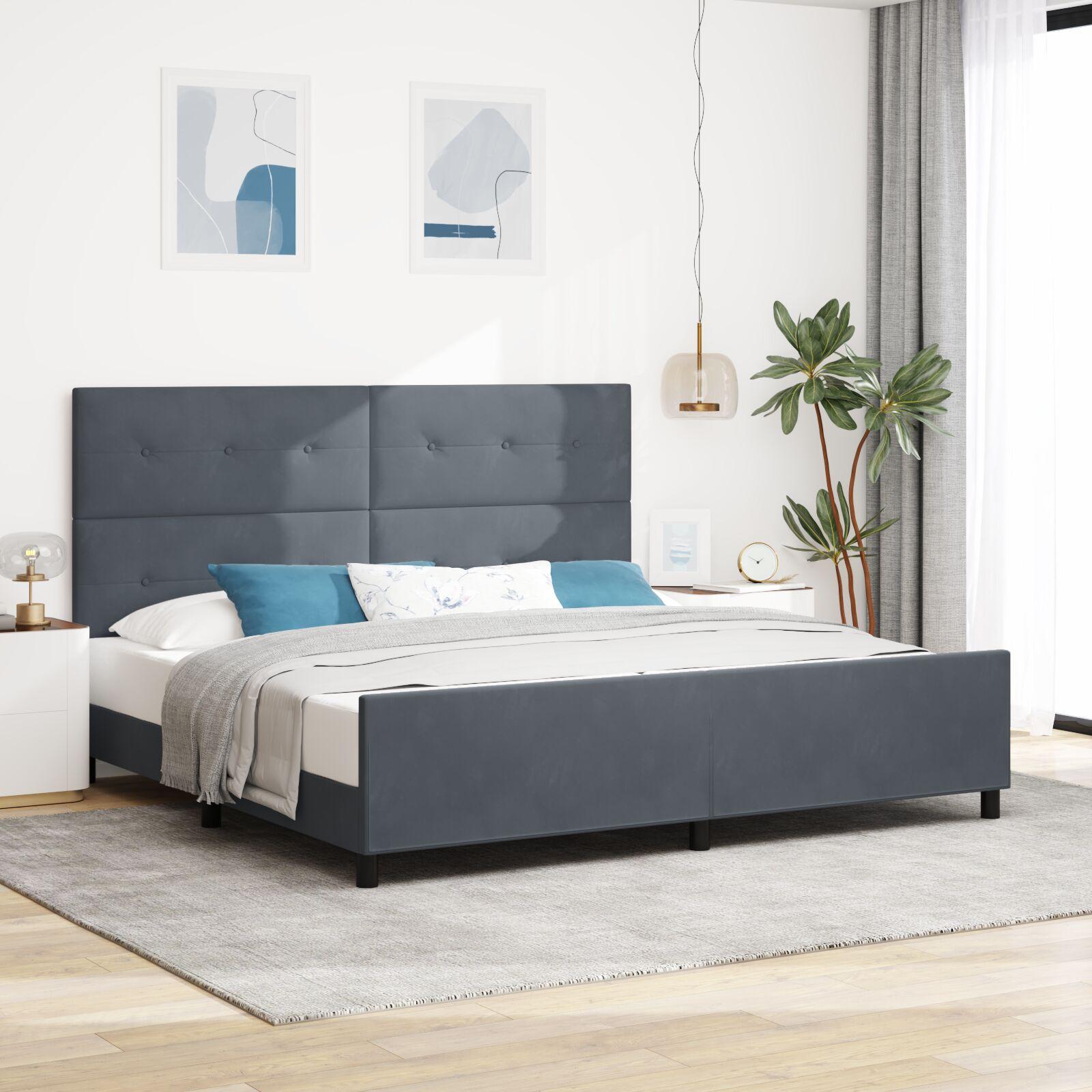 Sengestel med hovedgÃ¦rde MÃ¸rkegrÃ¥ 200 x 200 cm FlÃ¸jl
