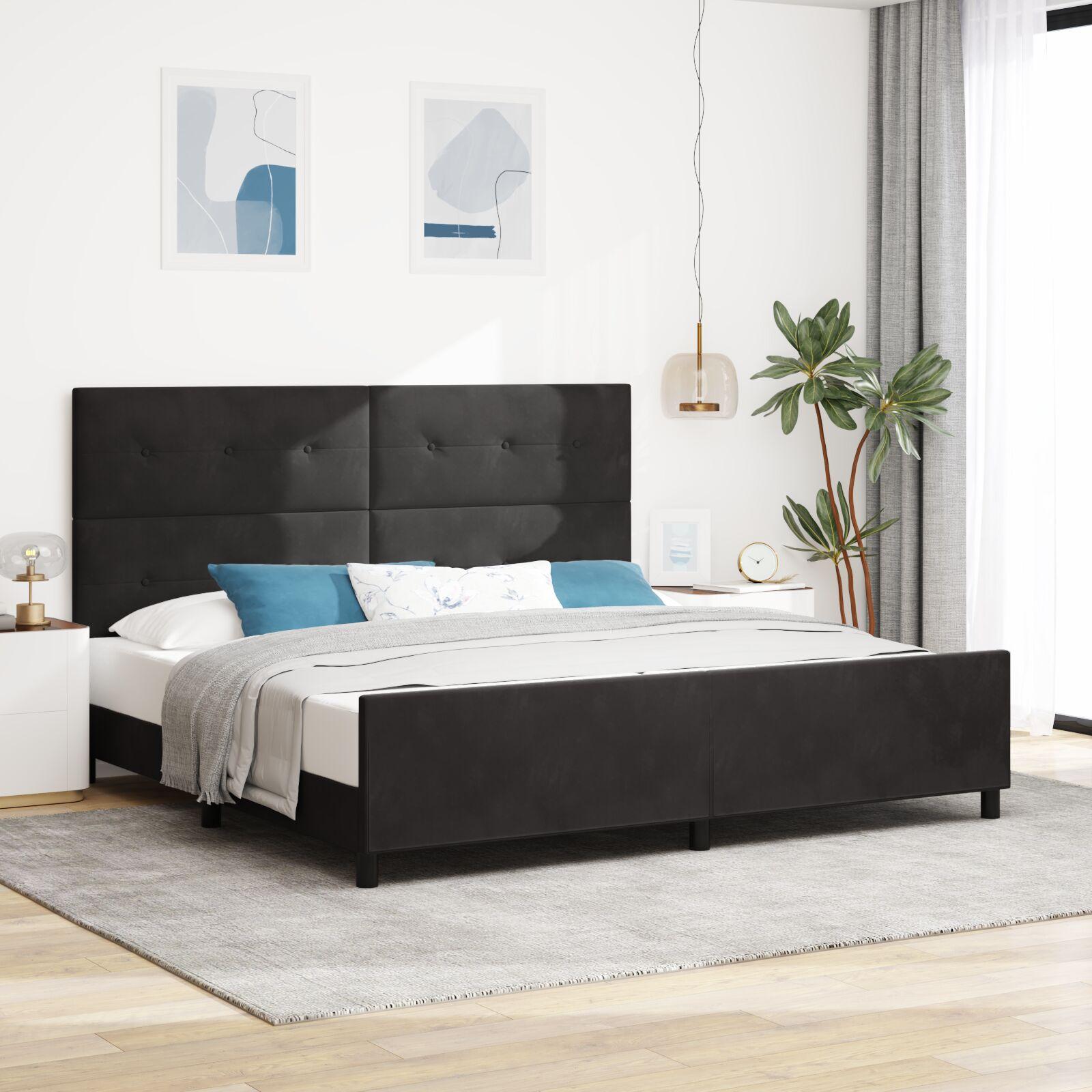 Kontinentalseng med hovedgærde - sort fløjl 200 × 200 cm