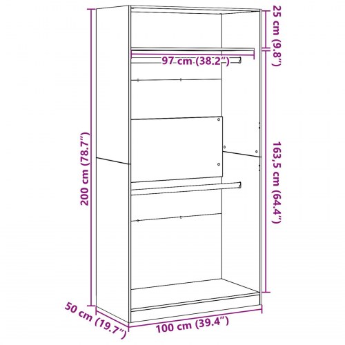 Sort Egetræ Garderobe - 100x50x200 cm