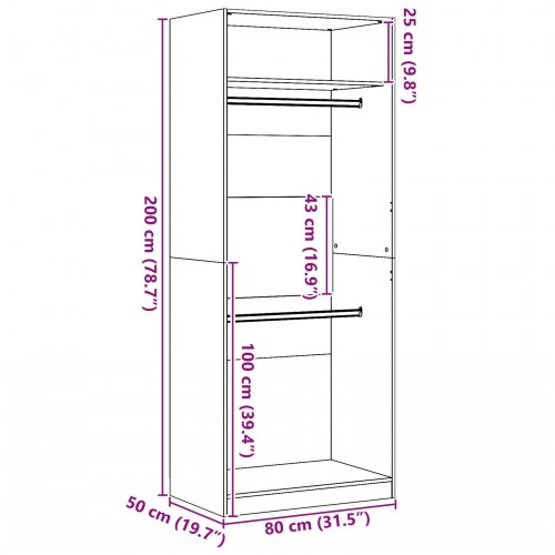 Garderobe Sort Eg 80x50x200 cm Bygget af Træ