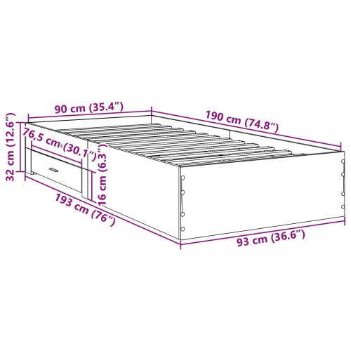 Sengestel Sonoma Eg 90x190 cm Konstrueret træ