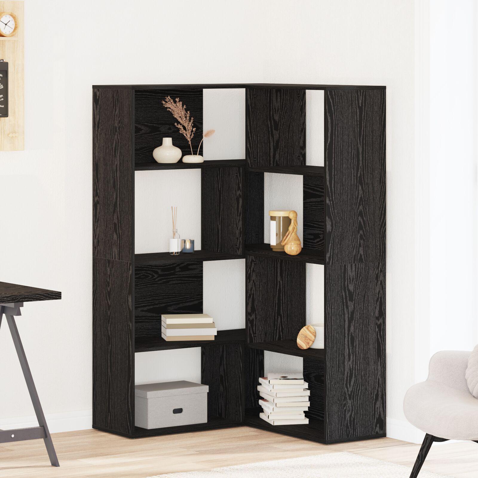 Hjørnereol 2 stk - sort eg, 85 × 85 × 140 cm, konstrueret træ