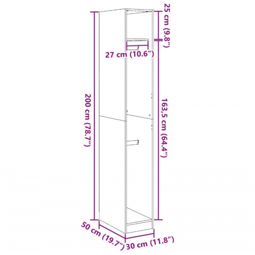 Garderobe i sort eg 30x50x200 cm lavet af konstrueret træ
