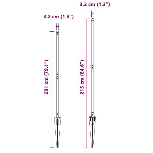 Hegnspæle med spids 52 stk Ø32 mm 170 cm Galvaniseret Stål