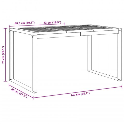 Udendørs Spisebord Grå 140x80x75 cm Stål og Massivt Akacie