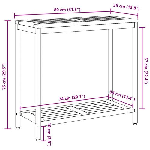 Udendørs Bord Natur & Sort 35x80x75 cm Solid Træ og Stål