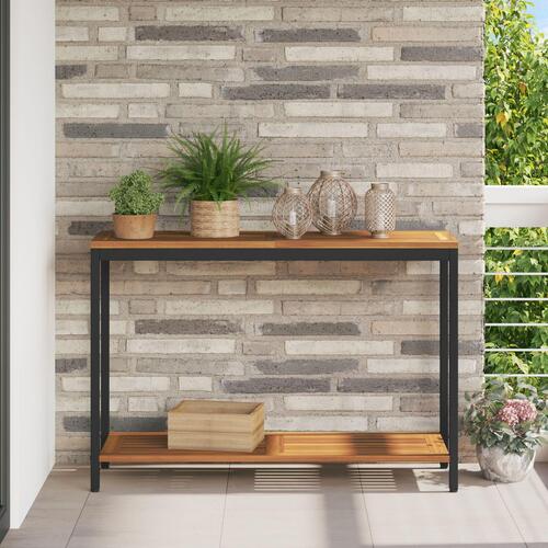 Udendørs Bord Naturlig & Sort 35x110x75 cm Massivt Træ og Stål