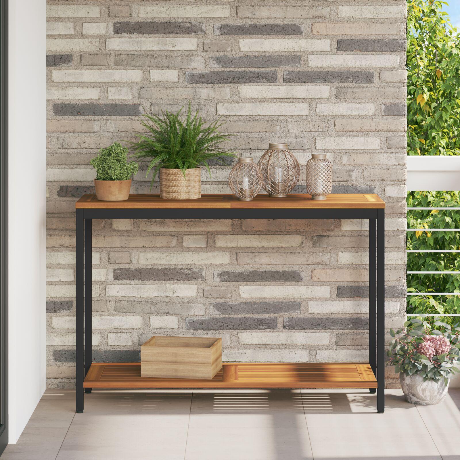 Udendørs Bord Naturlig & Sort 35x110x75 cm Massivt Træ og Stål