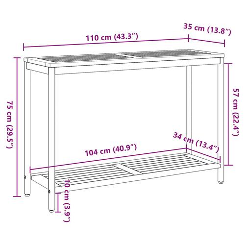 Udendørs Bord Naturlig & Sort 35x110x75 cm Massivt Træ og Stål