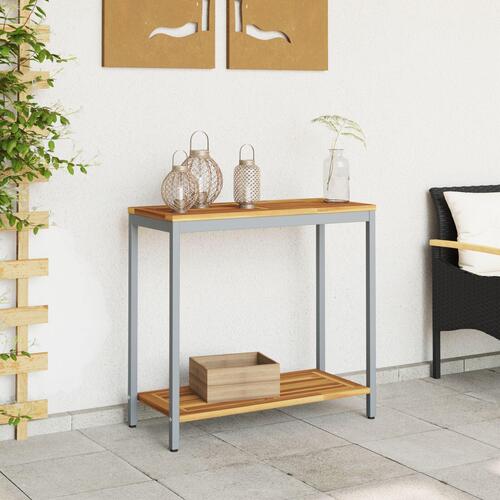 Udendørsbord Naturlig&Grå 35x80x75 cm Massivt Træ og Stål