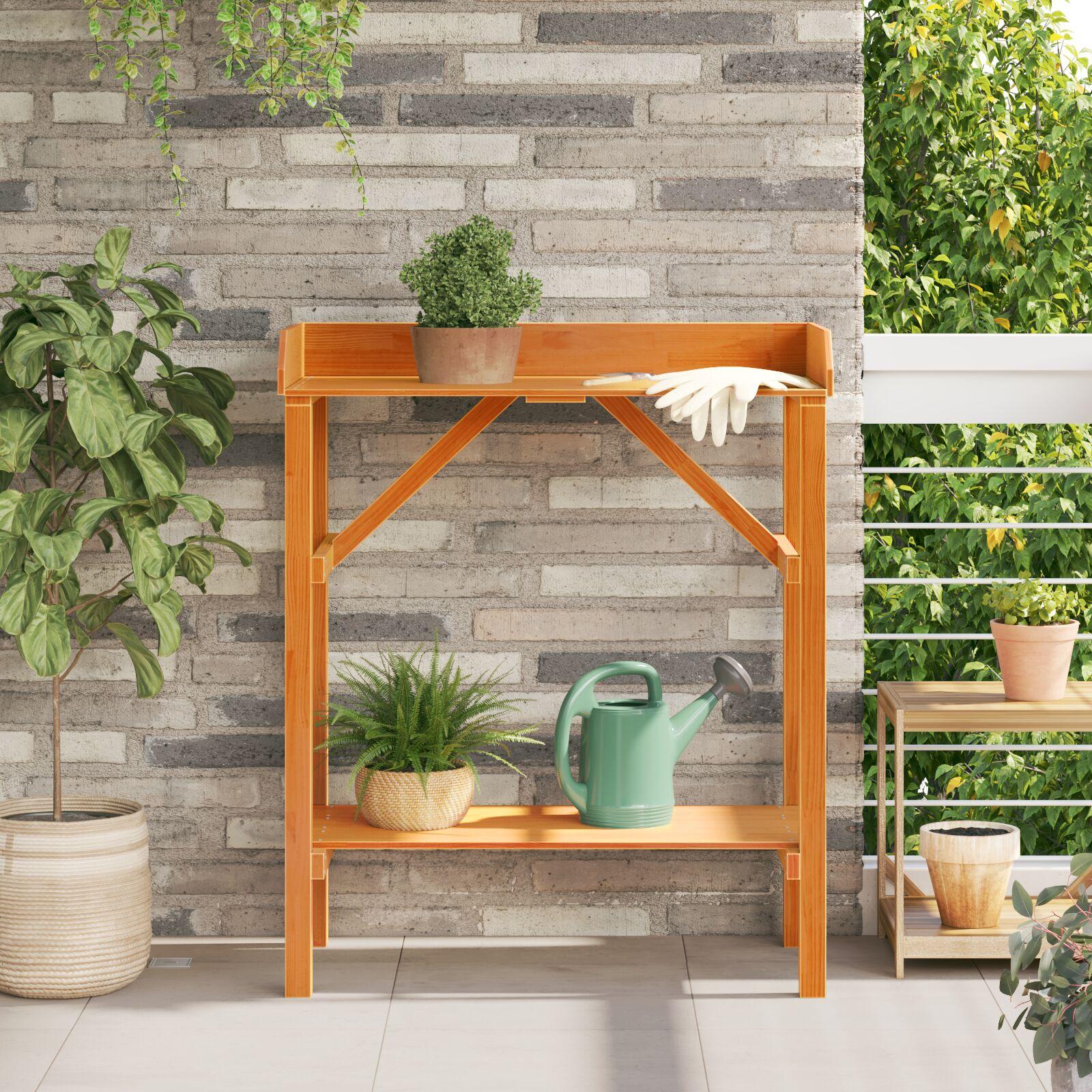 vidaXL Plantebord med hylde Brun 75 x 40 x 90 cm Massiv fyrretræ