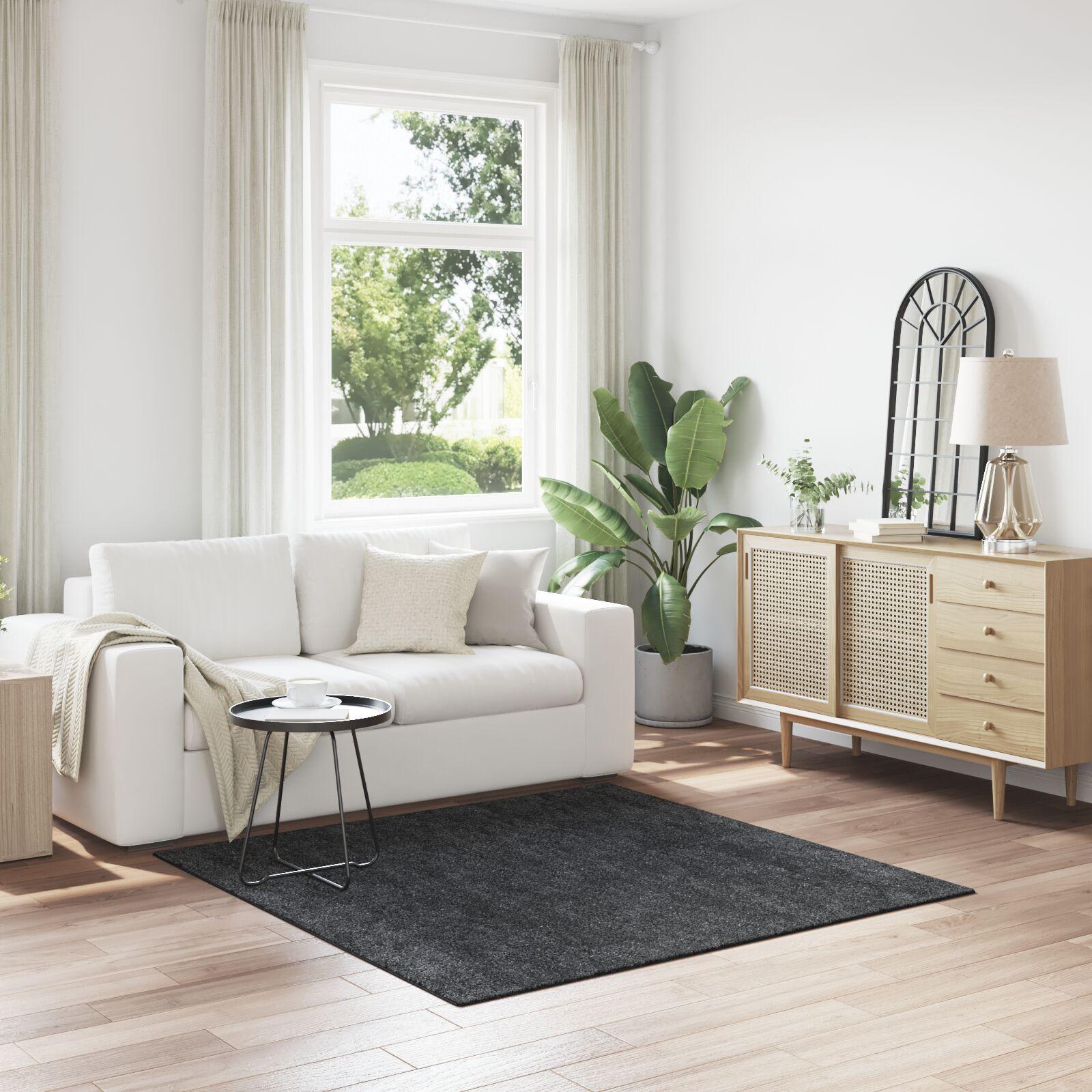 Anti-slip shaggy tæppe mørkegrå 160 x 160 cm i PP billede