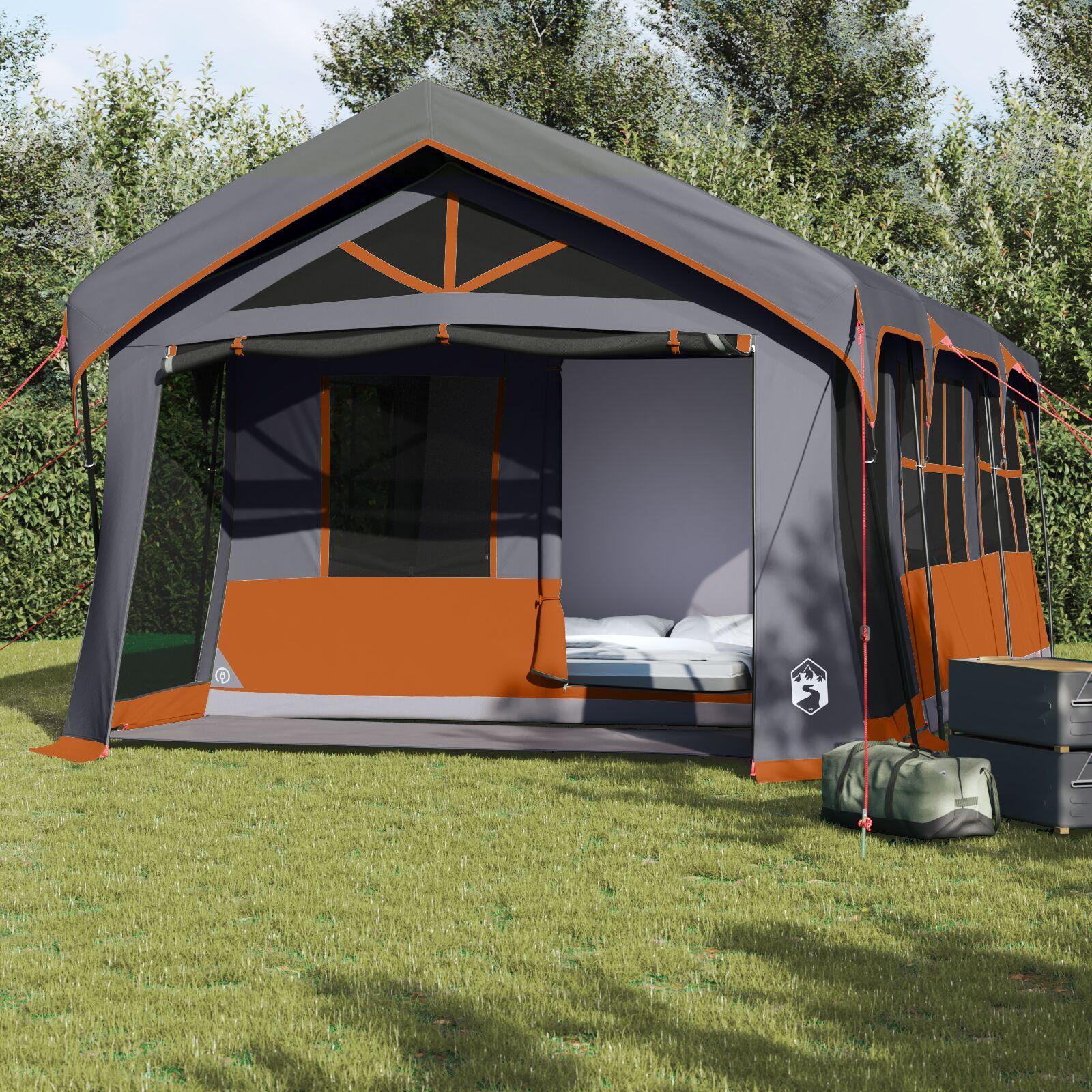 Campingtelte med Vinduer Grå og Orange til 10 Personer vandafvisende