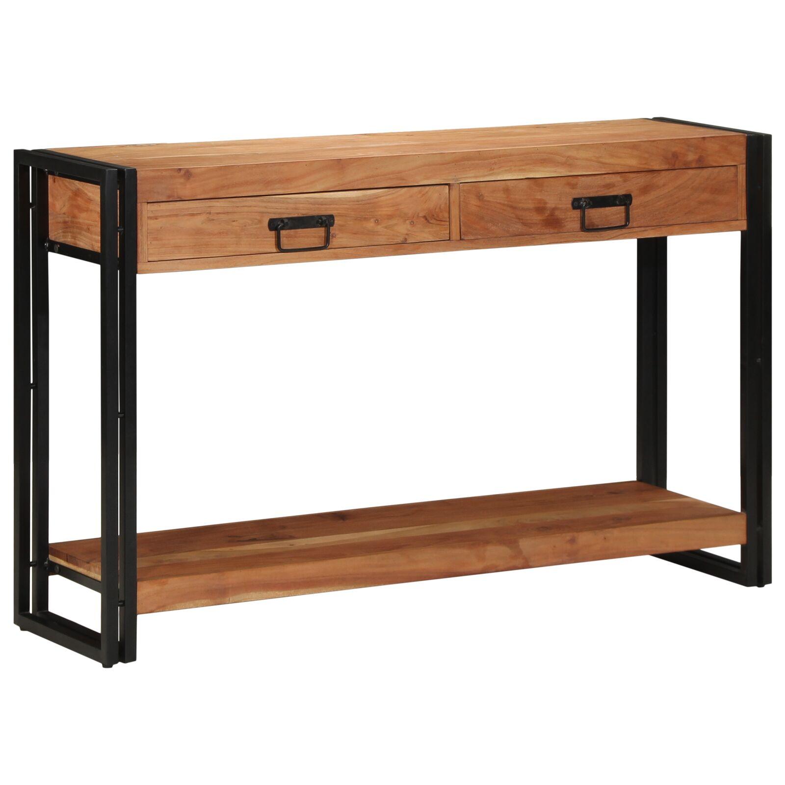 Konsolbord med skuffer - massivt akacietræ/metal, brun, 120 × 33 × 75 cm