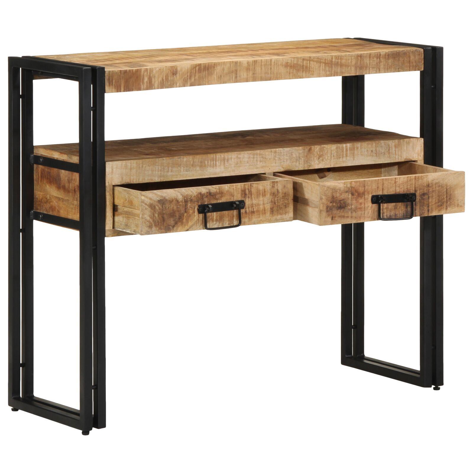 Konsolbord med skuffer - massivt mangotræ, brun, 90 × 33 × 75 cm
