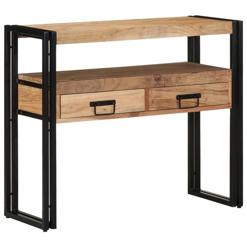Konsolbord Sort 90x33x75 cm Massivt akacietræ og metal