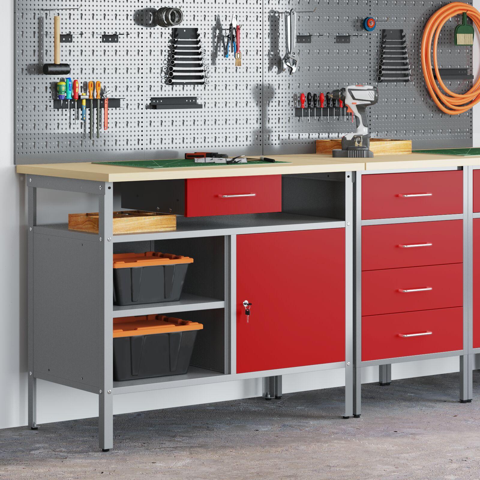 Arbejdsbænk Rød og Grå 100 x 55 x 85 cm Ingeniørtræ og stål