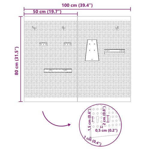 Pegboards 2 stk med 8 tilbehør Grå 50x80 cm Stål