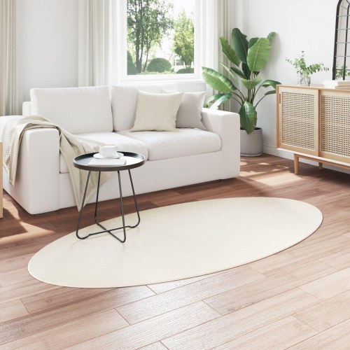Tæpper Creme Uld 100 x 200 cm Områdetæppe Oval Moderne