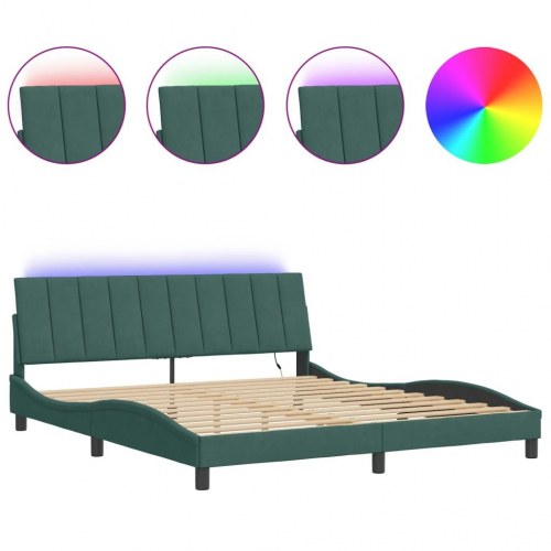 Sengeramme med LED uden madras Hanko 180x200 cm velour mørkegrøn