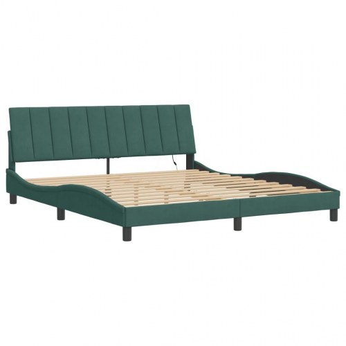 Sengeramme med LED uden madras Hanko 180x200 cm velour mørkegrøn