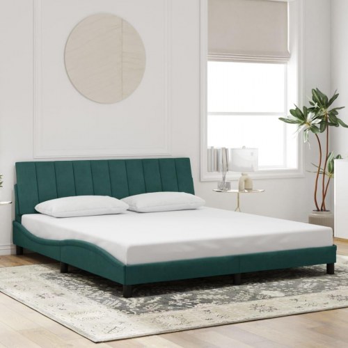 Sengeramme med LED uden madras Hanko 180x200 cm velour mørkegrøn