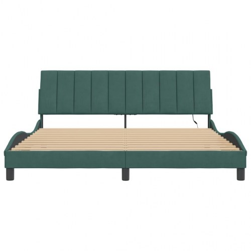 Sengeramme med LED uden madras Hanko 180x200 cm velour mørkegrøn
