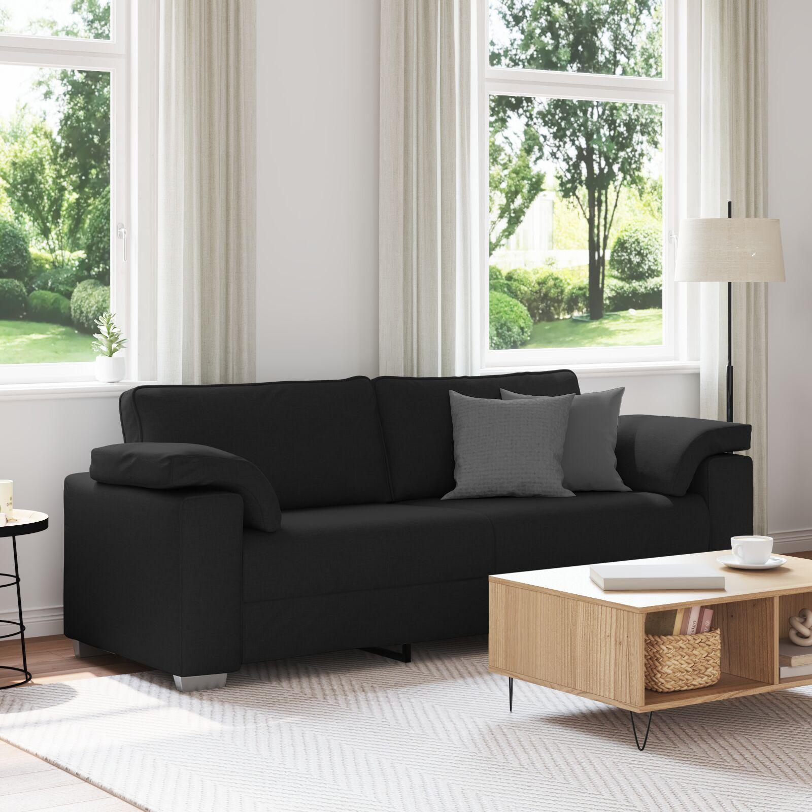 3 Personers Sofa I Sort Stof 178 Cm