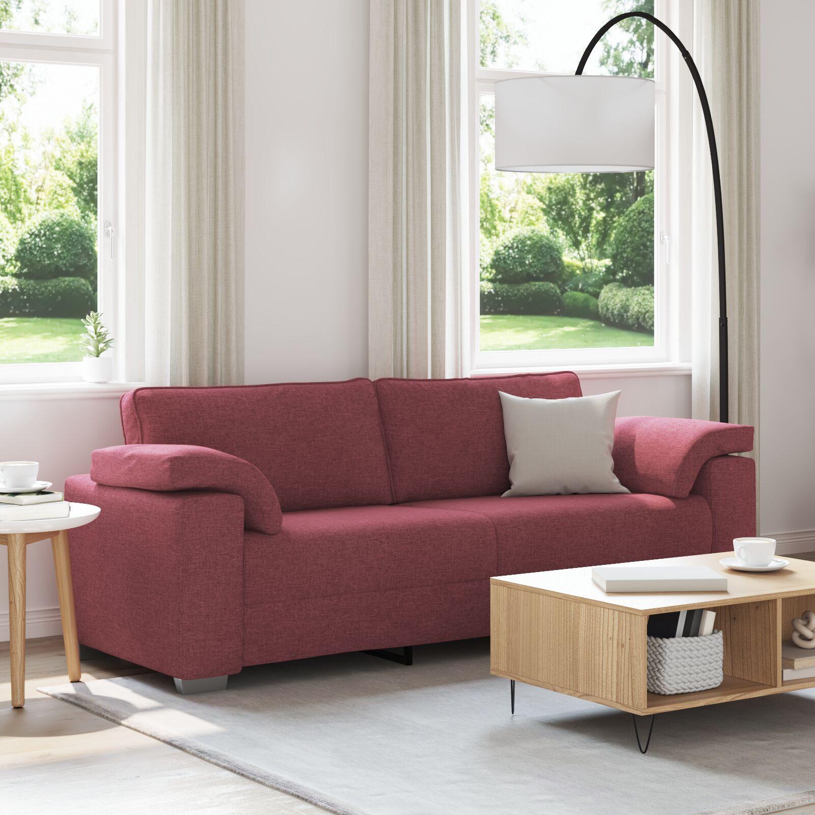 3-personers sofa i stof - vinrød, 220 cm