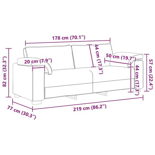 3-personers sofa i brun stof, 178 cm