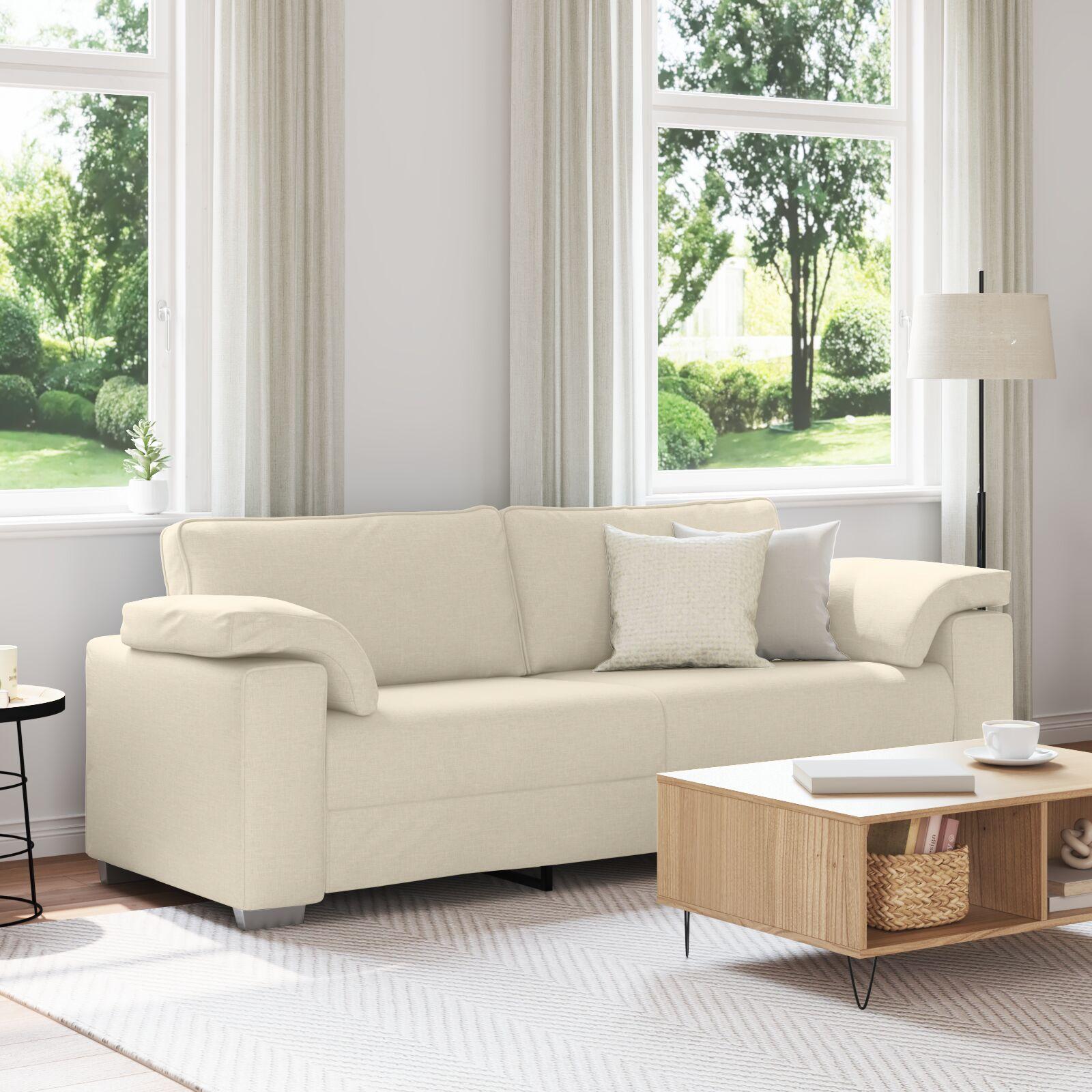 3-personers sofa i beige linnedblandet stof - 220 cm