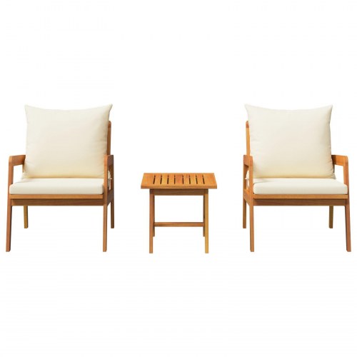 3-delt Bistro Sæt med Puder i Massivt Akacietræ