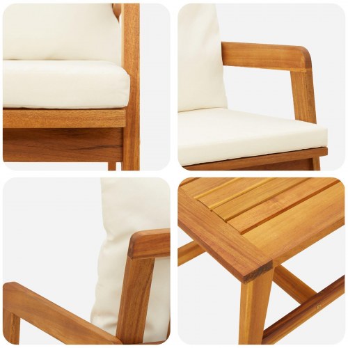 3-delt Bistro Sæt med Puder i Massivt Akacietræ