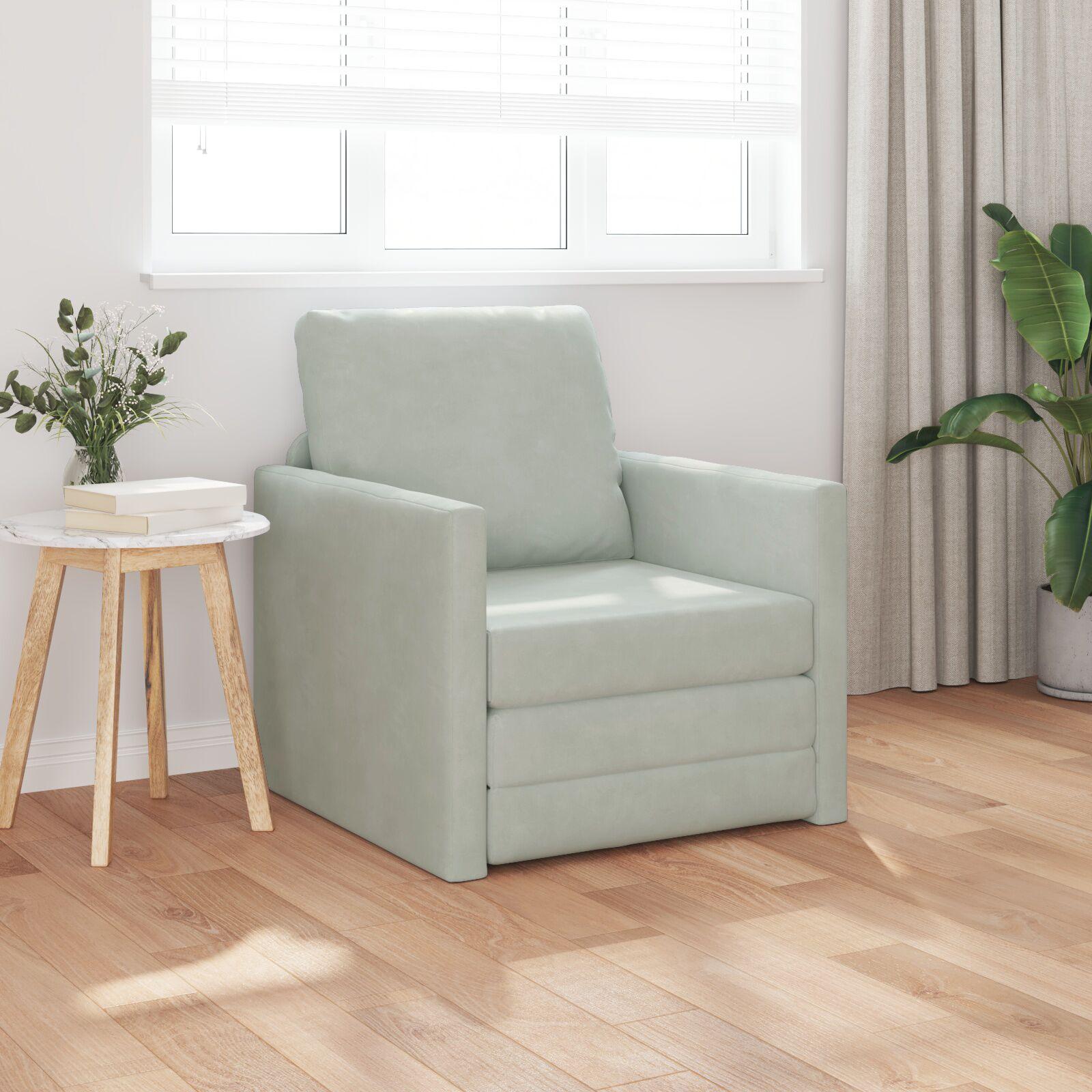 Gulvsovesofa med pude Lysegrå 74 x 77 x 81 cm Fløjl