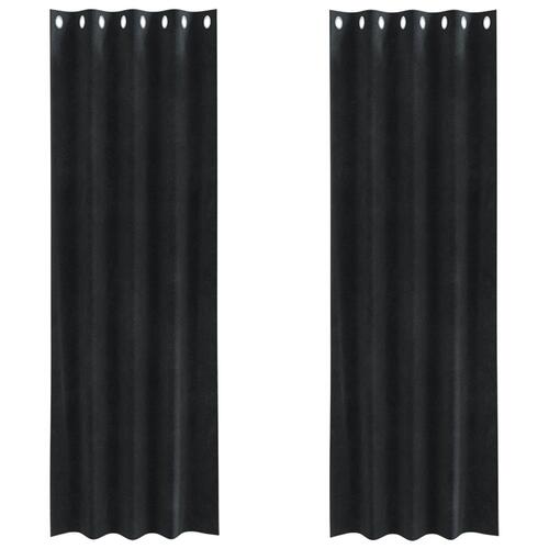 Blackout Gardiner med Øjer 2 stk Sort Velour