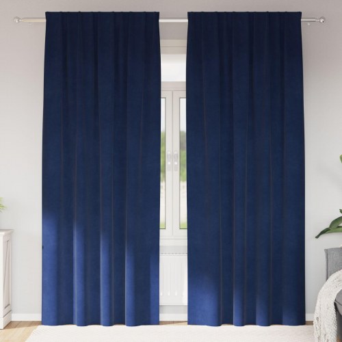 Blackout Gardiner med Top Tape 2 stk Mørkeblå Velour