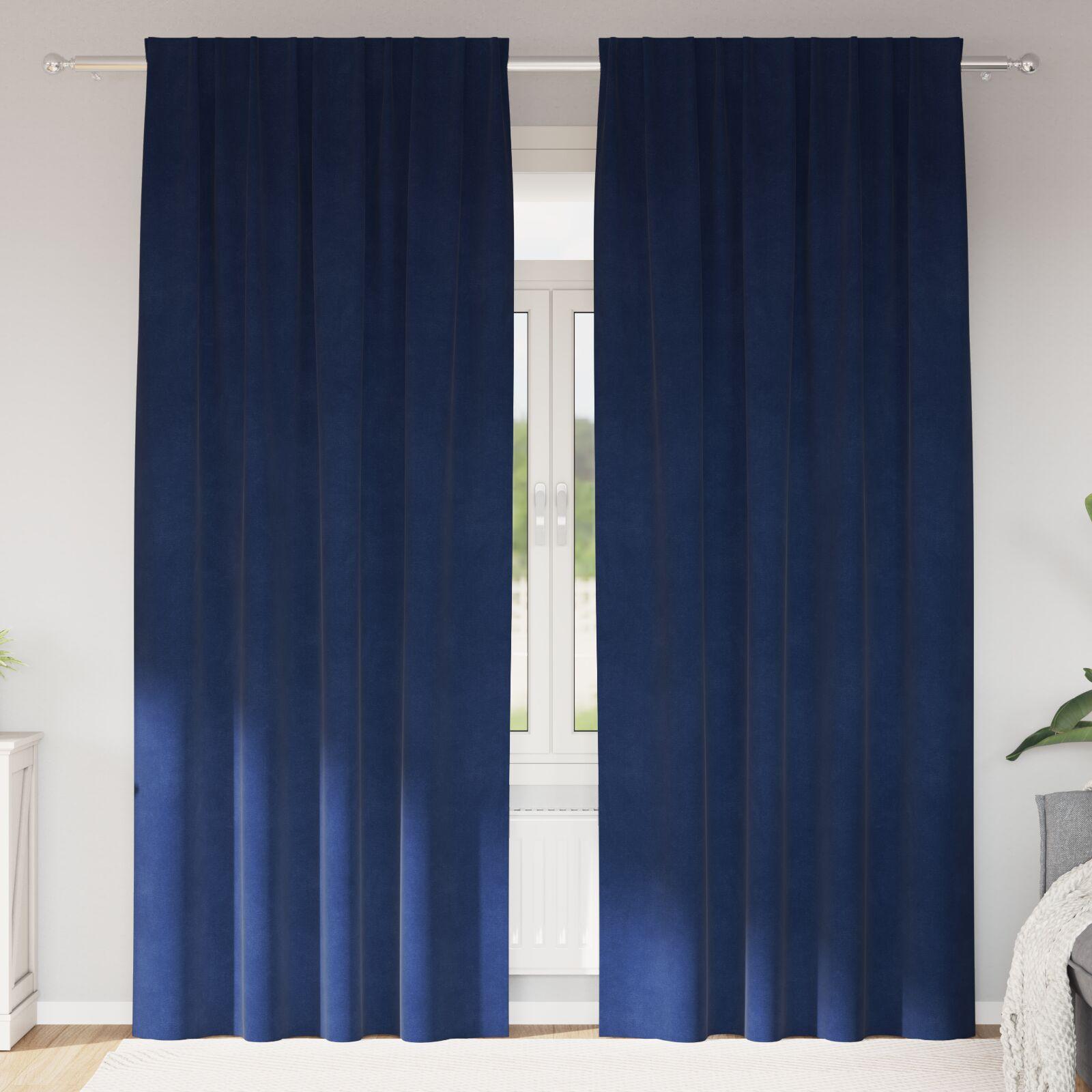 Blackout Gardiner med Top Tape 2 stk Mørkeblå Velour
