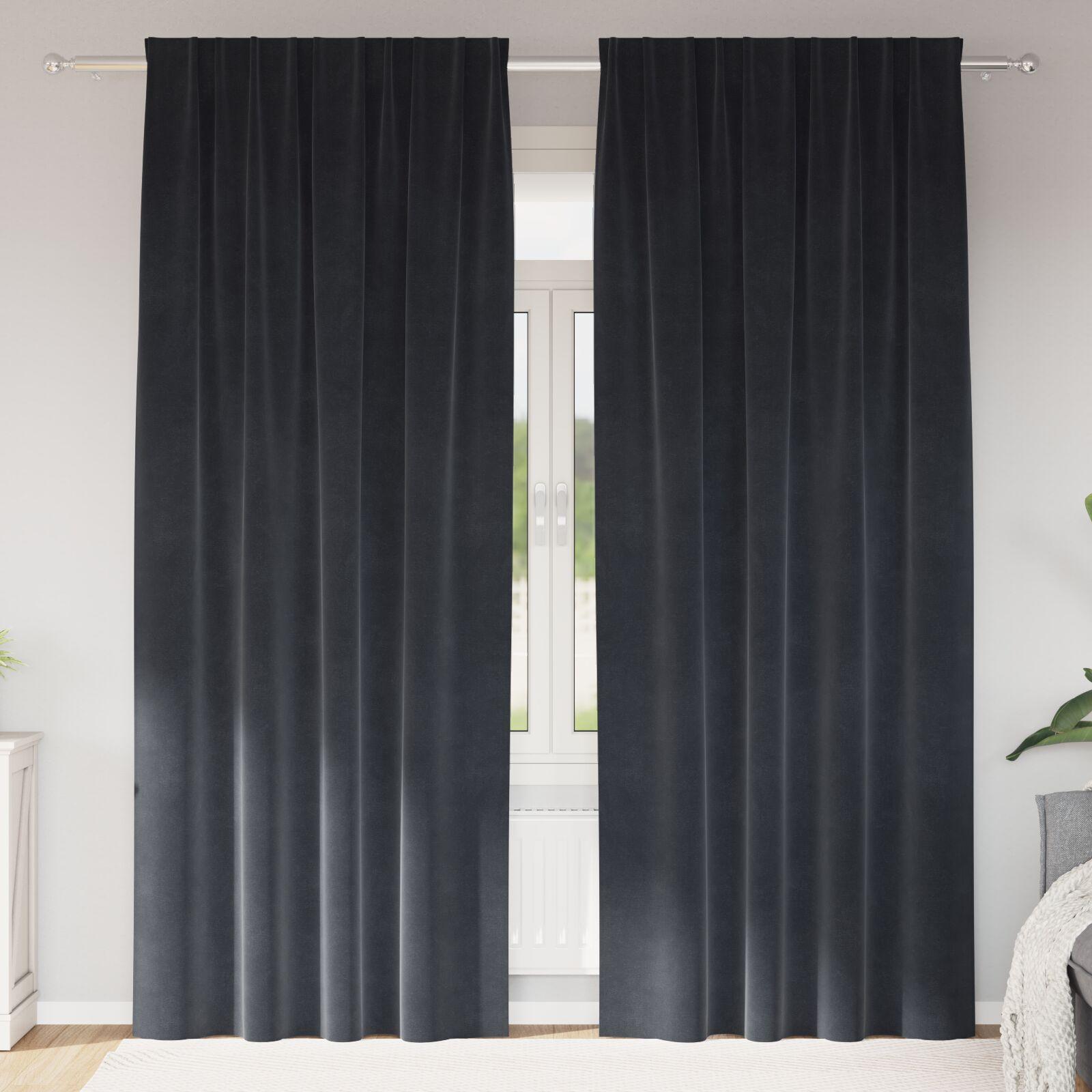 Lysdæmpende gardiner med topbånd 2 stk Mørkegrå Velour