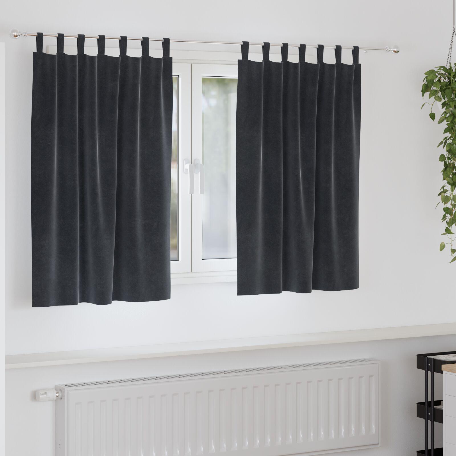 Blackout Gardiner med Ophængsløkker 2 stk Mørkegrå Velour