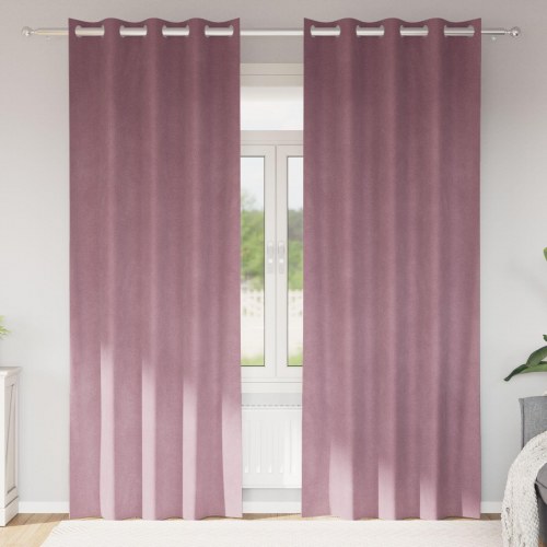 Blackout Gardiner med Øjer 2 stk Mørk Pink Velour