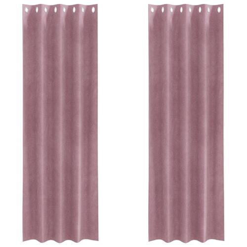 Lysdæmpende gardiner med Øjer 2 stk Mørk Pink Velour