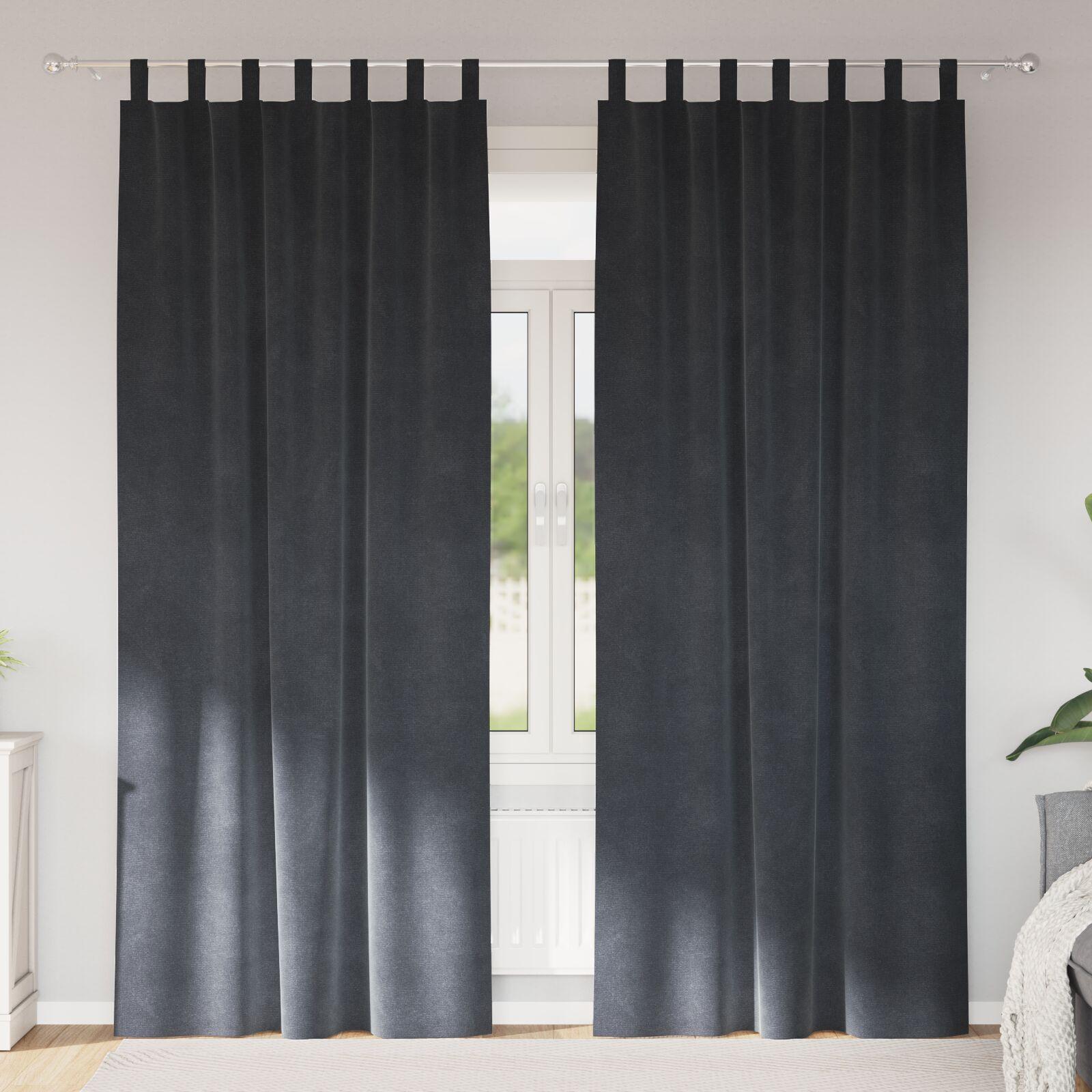 Blackout Gardiner med Ophængsløkker 2 stk Lys Grå Velour